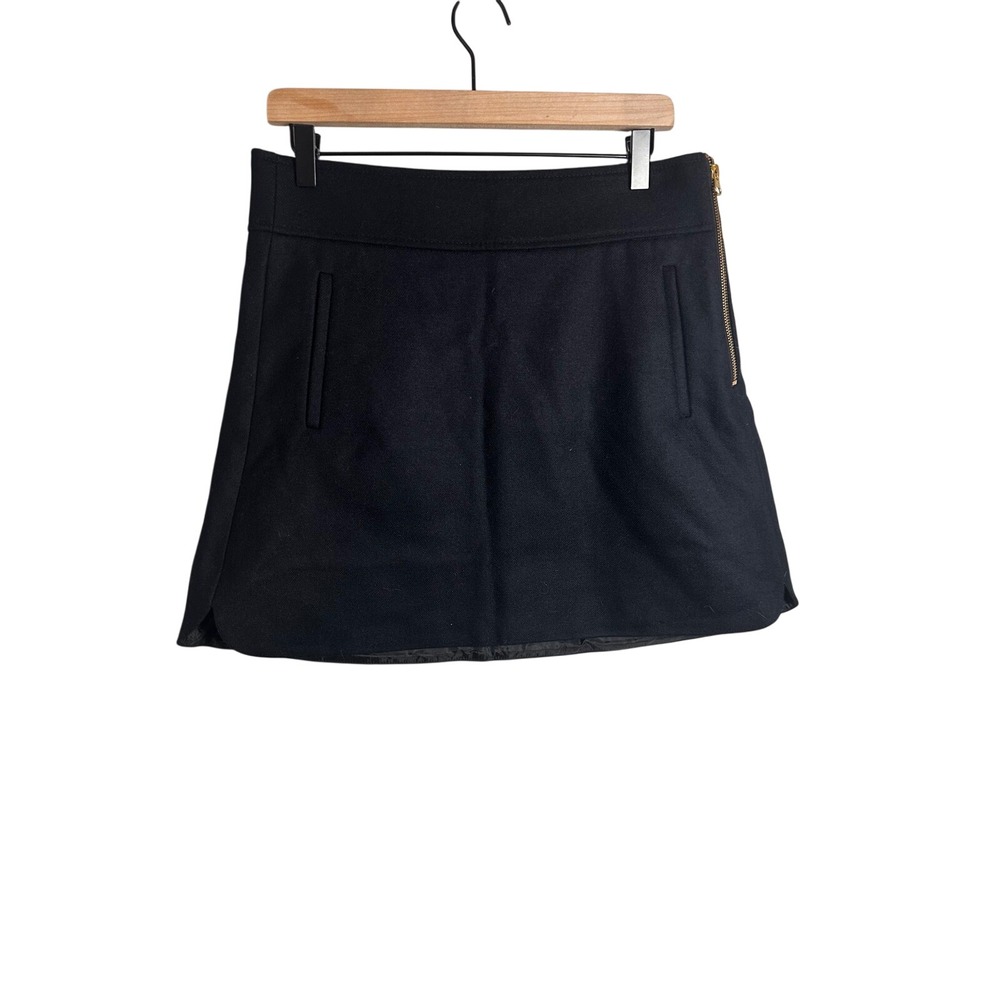 J.Crew Black Double-Serge Wool Mini Skirt Gold Side Zip F8325‎ Womens Size 8